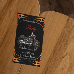 Orange and Red Flames Motorcycle Bike Party! Invitation