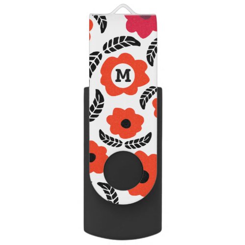 Orange and Red Floral Modern Monogram Flash Drive