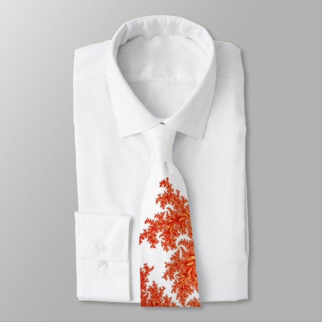 Orange and Red Fractal Art Modern Artist Neck Tie (Tied)