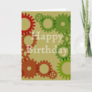 Orange and red gear background, HappyBirthday Card