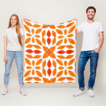 Orange and Red Geometric Floral Throw Blanket