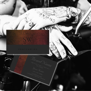 Orange and Red Gradient Pattern Dark Gray Monogram Business Card