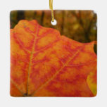 Orange and Red Maple Leaf Abstract Autumn Nature Ceramic Ornament