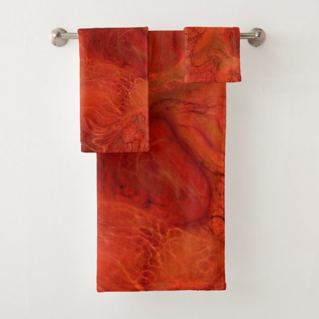 orange and red Marble abstract Bath Towel Set (Insitu)