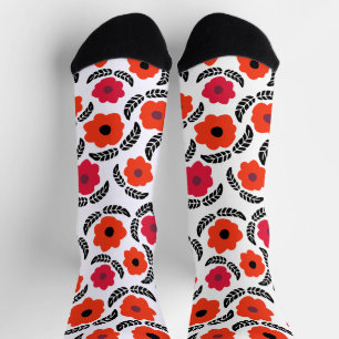 Orange and Red Modern Floral Socks