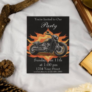 Orange and Red Motorcycle Flames Party Awaits! Invitation