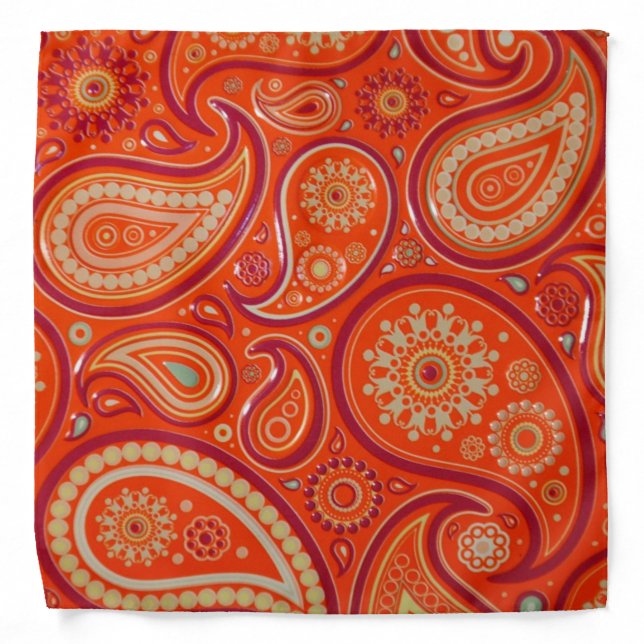 Orange and Red Paisley Design Bandana (Front)