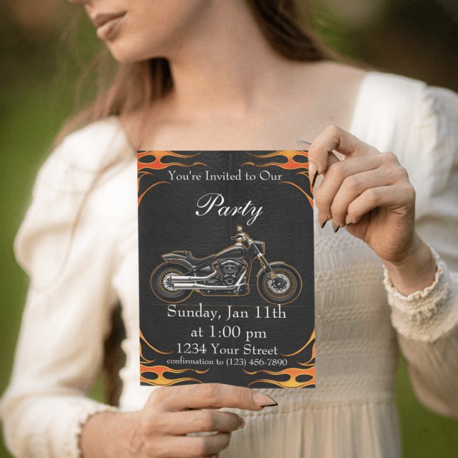 Orange and Red Ride into Our Bike Party! Invitation (Creator Uploaded)