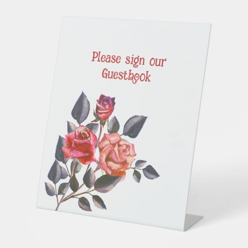 Orange and Red Roses Wedding Guestbook Pedestal Sign