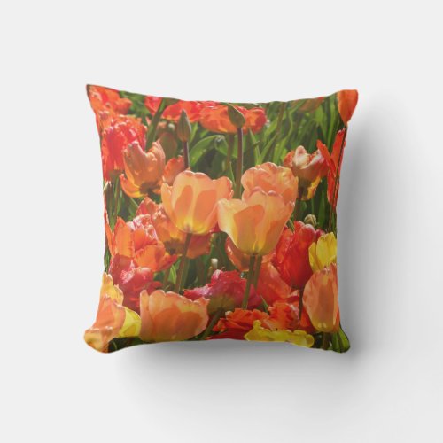 orange and red tulips outdoor throwpillow