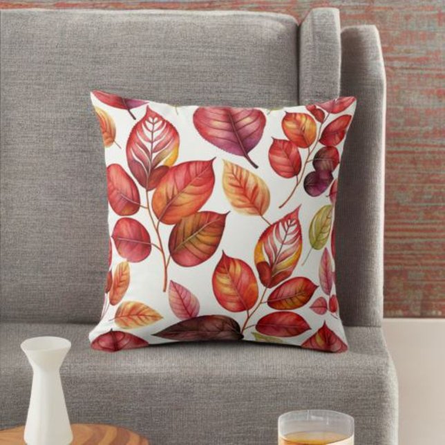 Orange and Red Vibrant Fall Leaves Throw Pillow (Creator Uploaded)