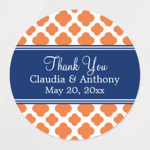 Orange and Royal Blue Quatrefoil Thank You Labels