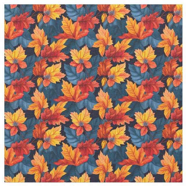 Orange and Russet Autumn Leaves Fabric (Close Up)