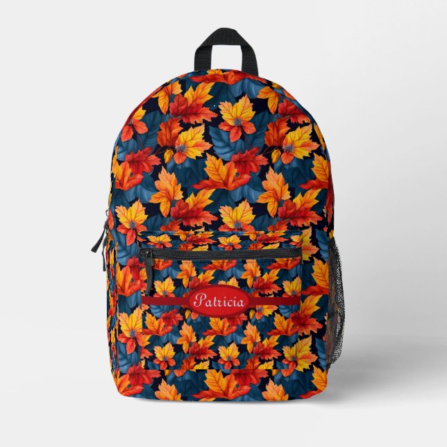Orange and Russet Autumn Leaves Printed Backpack (Front)