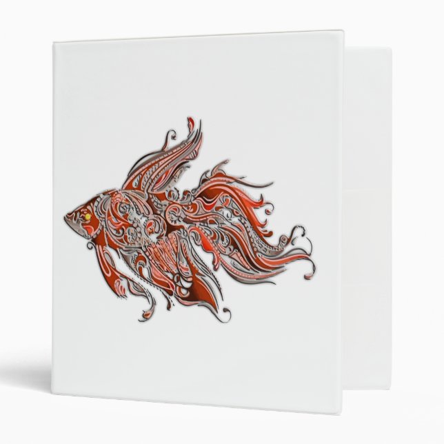 Orange and Rust Swirly Fantail Goldfish 3 Ring Binder (Front/Inside)