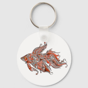 Orange and Rust Swirly Fantail Goldfish Keychain