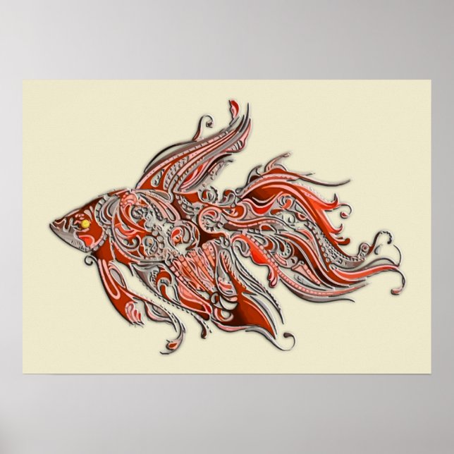 Orange and Rust Swirly Fantail Goldfish Poster (Front)