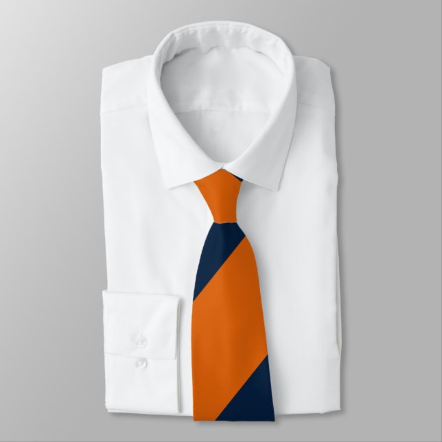 Orange and Shy Blue Broad Regimental Stripe Neck Tie (Tied)
