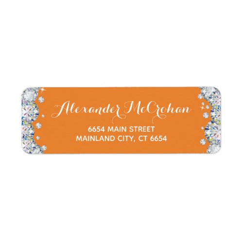 Orange and Silver Diamond Glitter Return Address Label