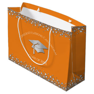 Orange and Silver Graduation Large Gift Bag