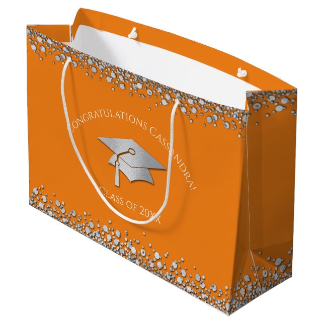 Orange and Silver Graduation Large Gift Bag (Back Angled)