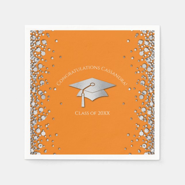 Orange and Silver Graduation Napkins (Front)