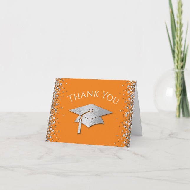 Orange and Silver Graduation Thank You Card (Front)