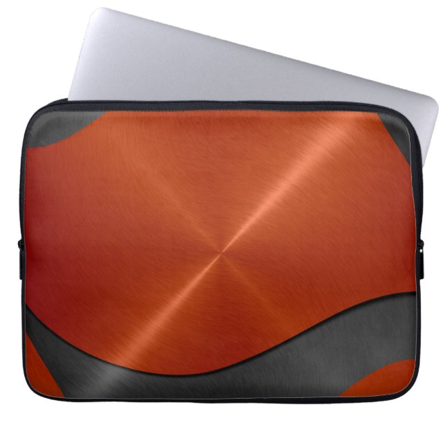 Orange and Silver Stainless Steel Metal Laptop Sleeve (Front)