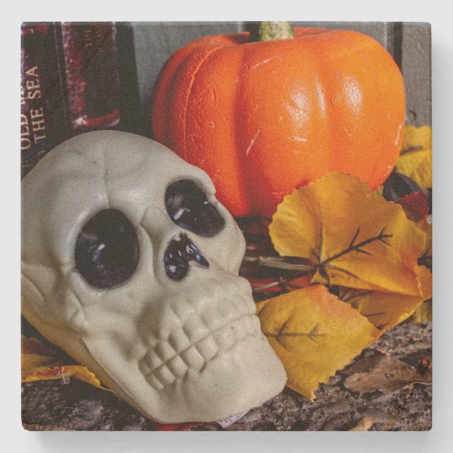 Orange and Skull Stone Coaster (Front)