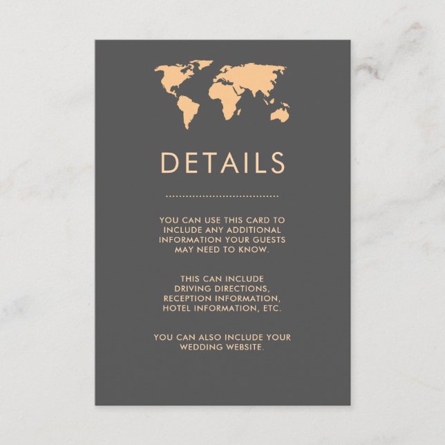 Orange and Smoky Gray World Map Guest Details Enclosure Card (Front)