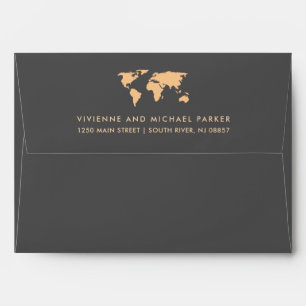 Orange and Smoky Gray   World Map Wedding Envelope