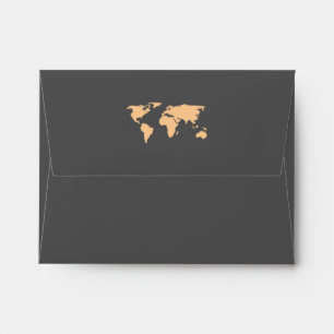 Orange and Smoky Gray   World Map Wedding RSVP Envelope