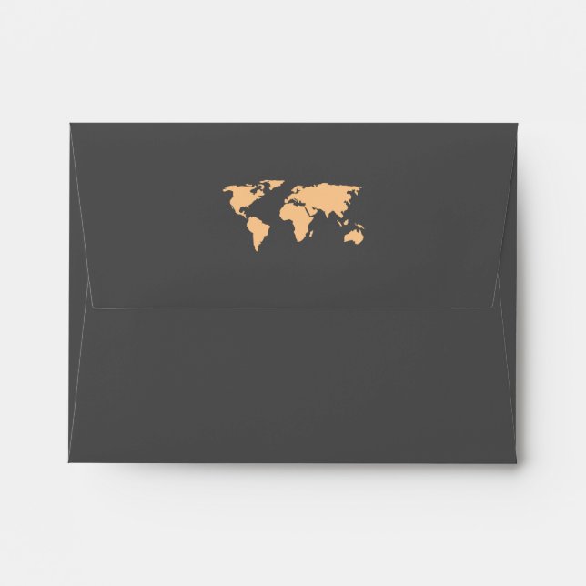 Orange and Smoky Gray | World Map Wedding RSVP Envelope (Back (Top Flap))