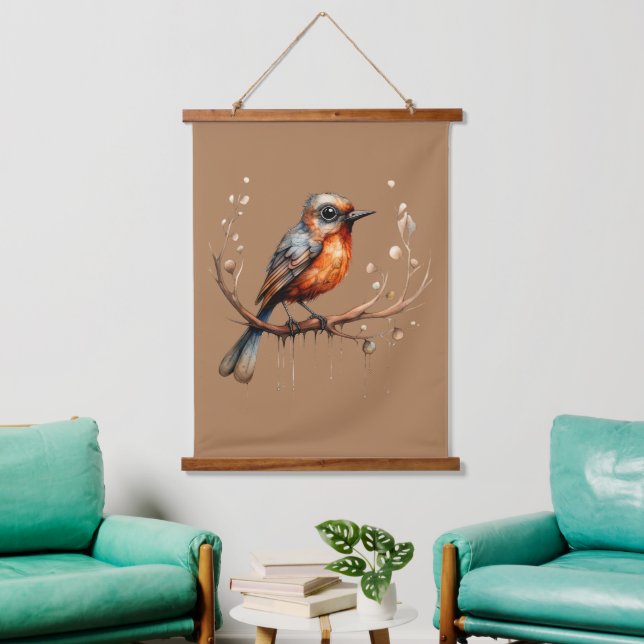 Orange and Tan Abstract Robin Right Facing Hanging Tapestry (Living Room)
