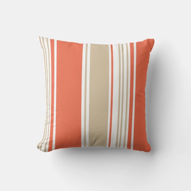 Orange and Tan Modern Stripes Throw Pillow (Front)