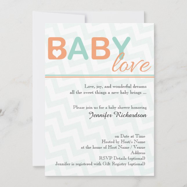Orange and Teal Baby Love Baby Shower Invitation (Front)
