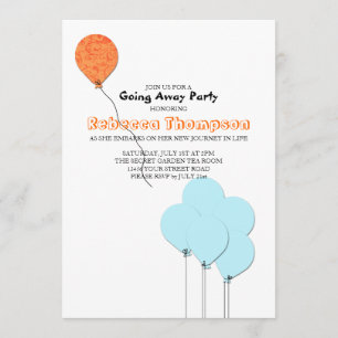 Orange and Teal Blue Balloons Going Away Party Invitation