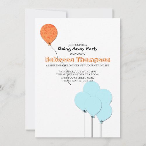 Orange and Teal Blue Balloons Going Away Party Invitation