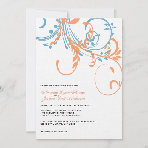 Orange and Teal Double Floral Wedding Invitation
