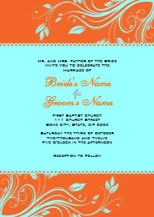 Turquoise And Orange Wedding Invitations Zazzle Orange And Teal Fl Swirls Wedding Invitation