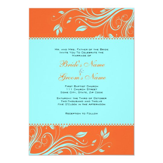 Orange And Teal Fl Swirls Wedding Invitation Zazzle Orange And Teal Fl Swirls Wedding Invitation
