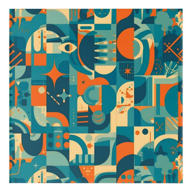 Orange and Teal Geometric Abstract Acrylic Print (Front)