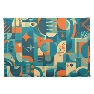 Orange and Teal Geometric Abstract Cloth Placemat