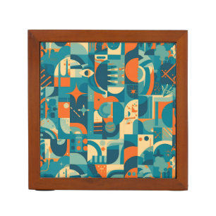 Orange and Teal Geometric Abstract Desk Organizer