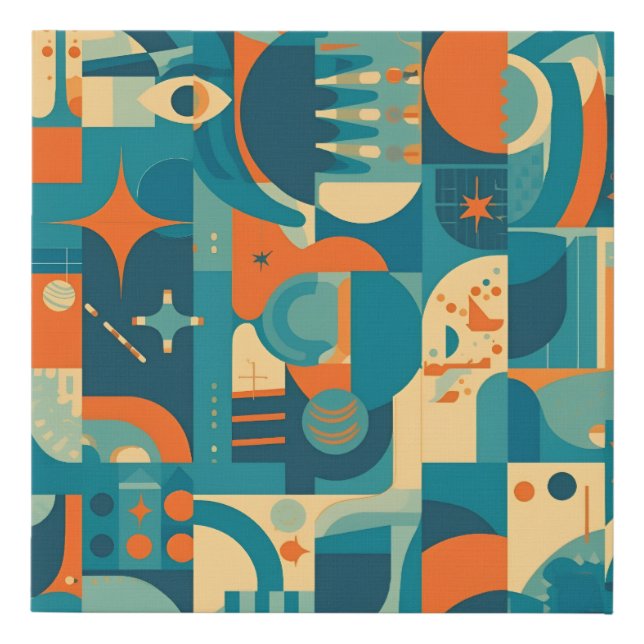 Orange and Teal Geometric Abstract Faux Canvas Print (Front)