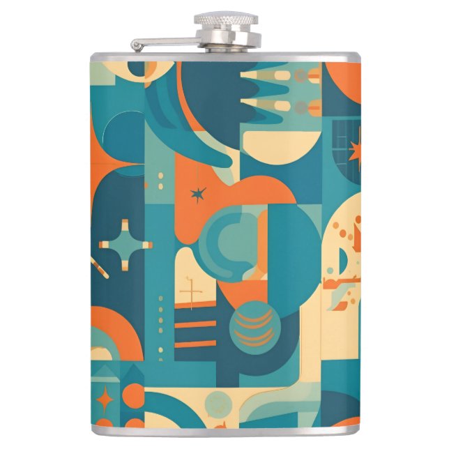 Orange and Teal Geometric Abstract Flask (Front)
