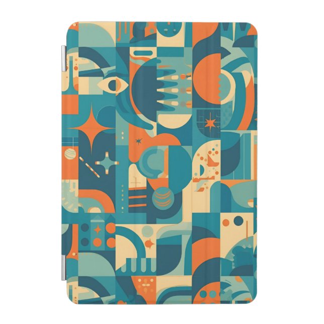 Orange and Teal Geometric Abstract iPad Mini Cover (Front)