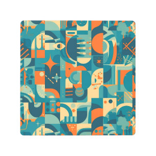 Orange and Teal Geometric Abstract Metal Print