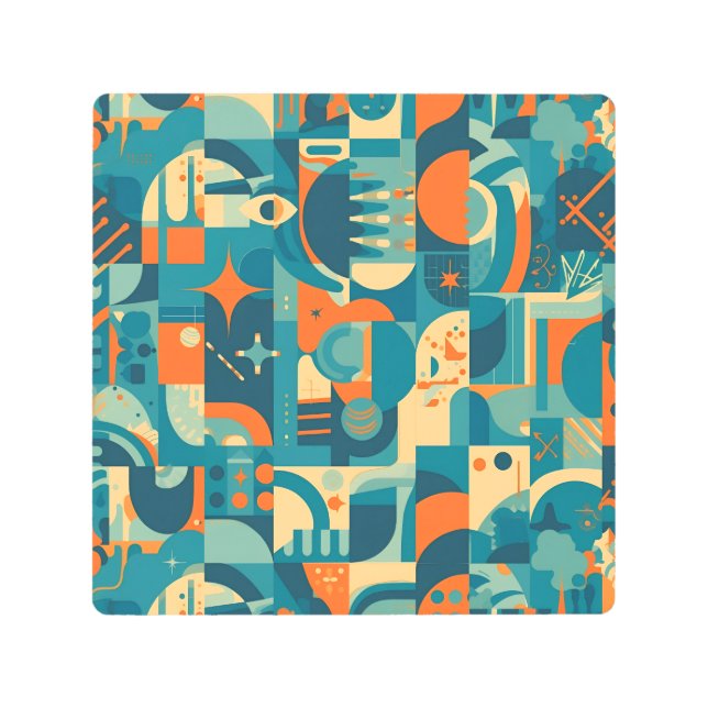 Orange and Teal Geometric Abstract Metal Print (Front)