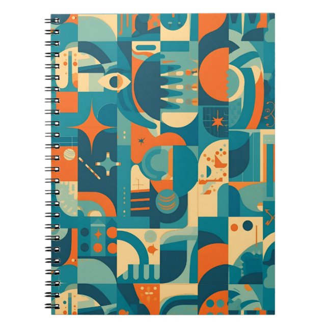 Orange and Teal Geometric Abstract Notebook (Front)